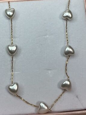 Heart Shaped Pearl Station Gold Necklace  Hypoallergenic Choker